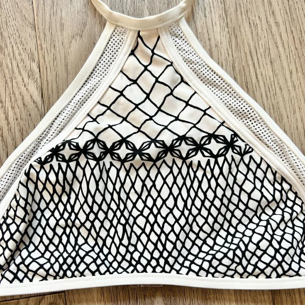 Zimmermann Triangle Halter Mesh Geometric Print Bikini Top Size 0